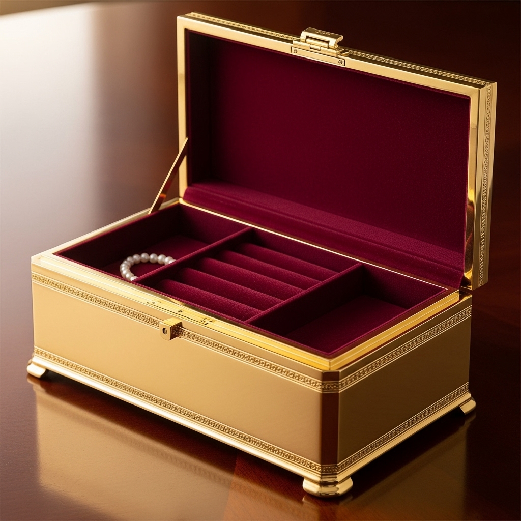 Hộp trang sức vàng 9999 nguyên khối sang trọng với lớp lót nhung