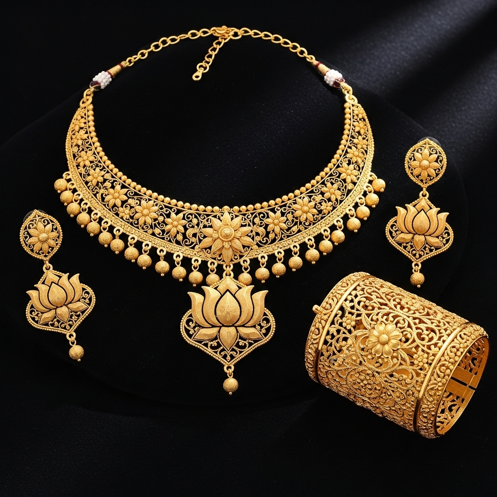 Bộ trang sức vàng 24K tinh xảo với thiết kế truyền thống